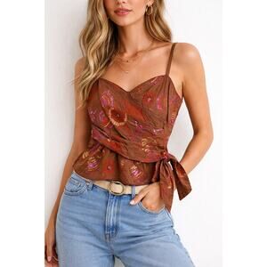 Chelsea & Violet Brown Embroidered Sequin Side Tie Blouse Sz S